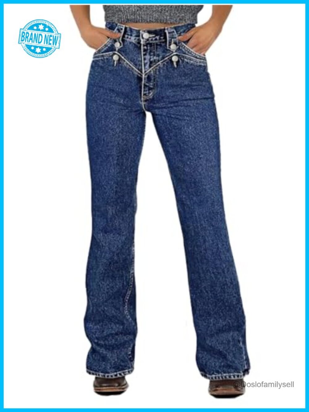 High Rise Vintage Button Boot Cut Flare Stretch Denim Jeans
